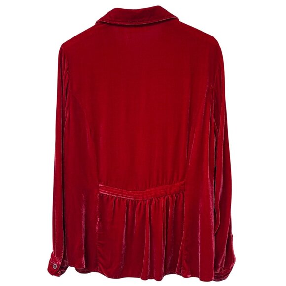 Coldwater Creek Velvet Top Womens Plus Size 1X Red Silk Blend Button up Blouse - Picture 2 of 8